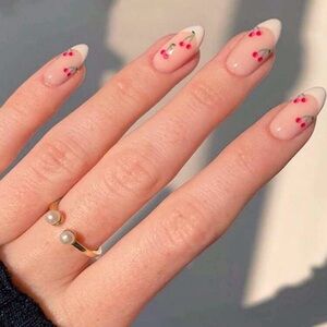 🍒 24 Pieces Cherry French Tip Almond Press-On Nails